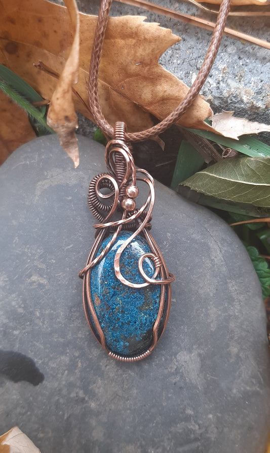 Fancy Azurite in oxidized copper