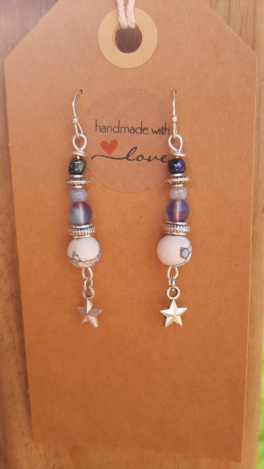 Howlite & Czech glass star earrings