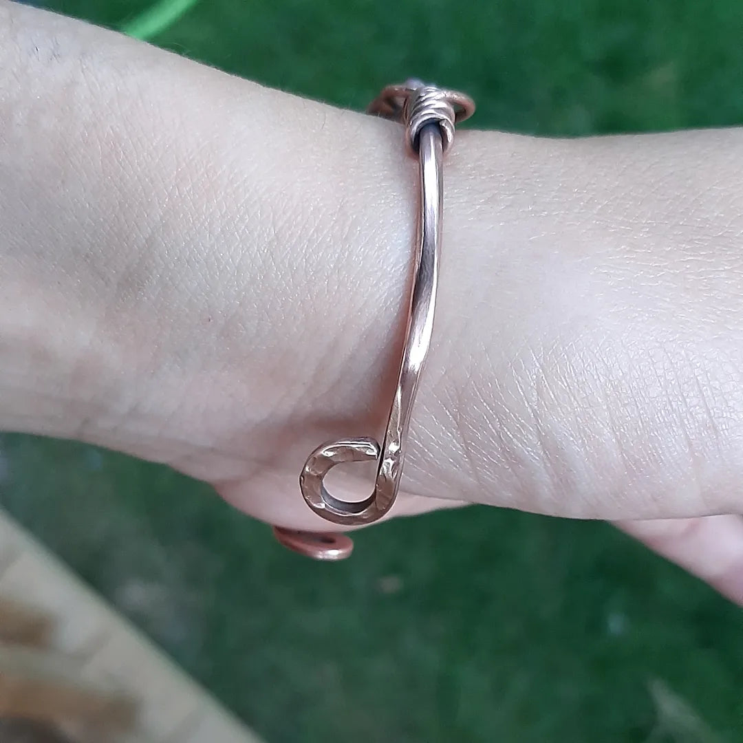 Cuff copper bracelet with Red Creek Jasper and Tourmaline beads