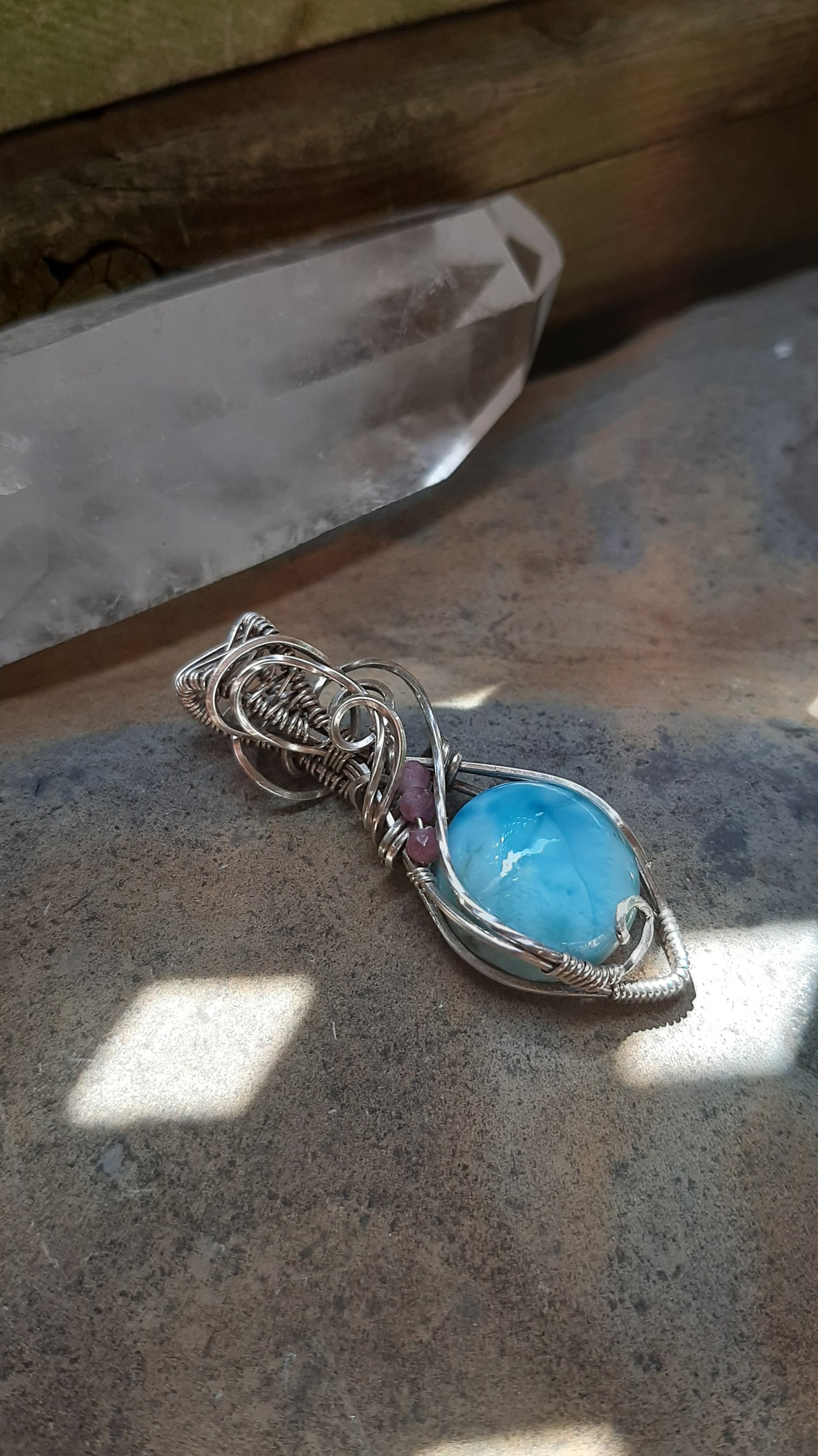 Larimar and Tourmaline in 925 Sterling Silver - oxydized