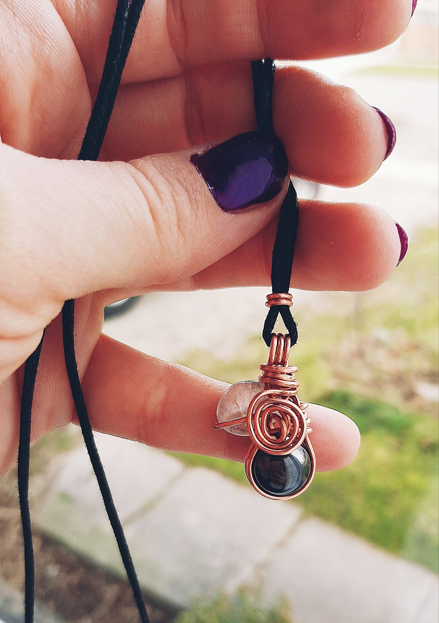 Magnetic Hematite & Black rutilated Quartz - copper wire wrapped