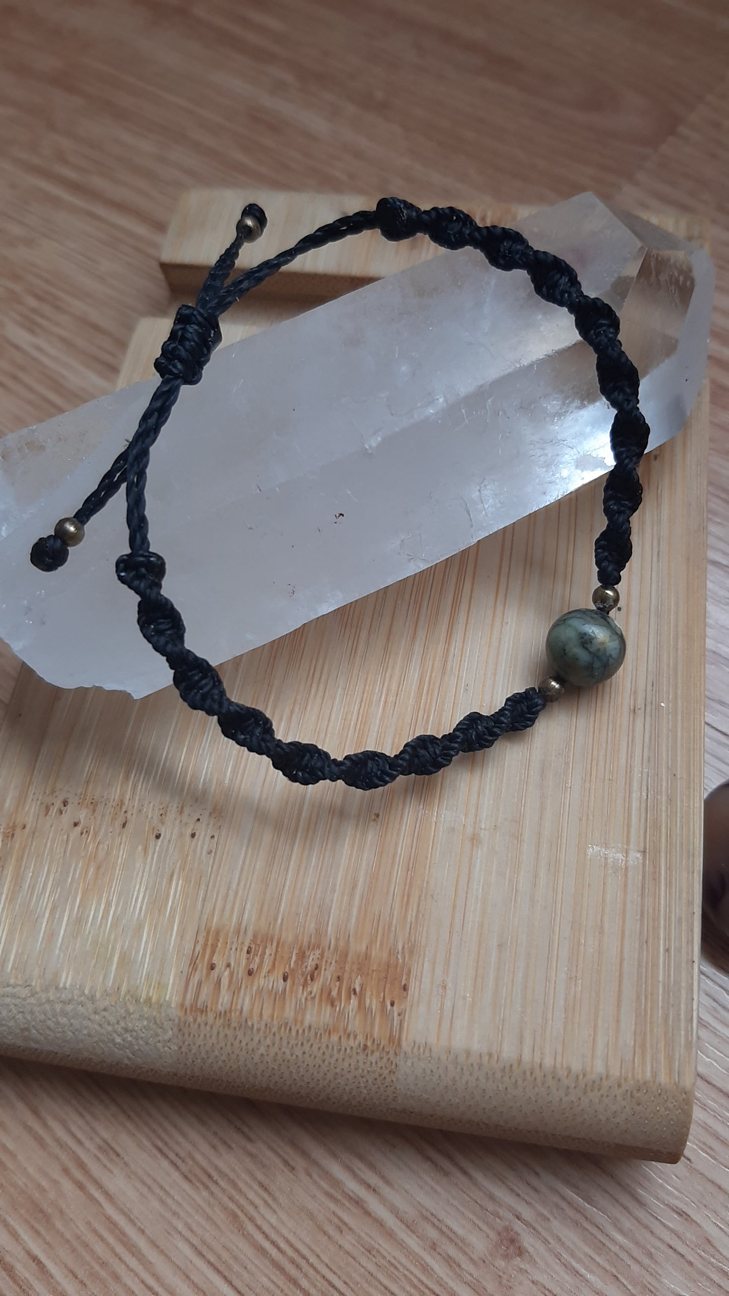 Macrame black bracelet with Ryolite Jasper bead