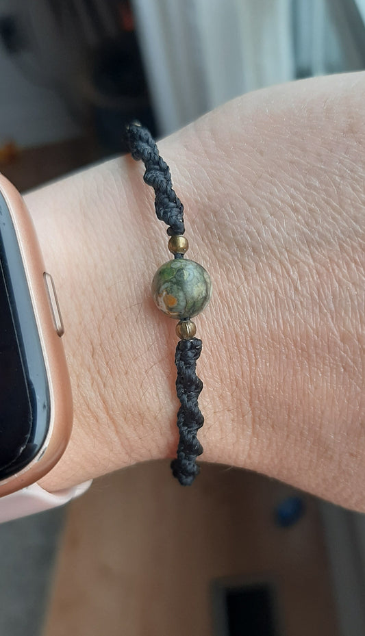 Macrame black bracelet with Ryolite Jasper bead