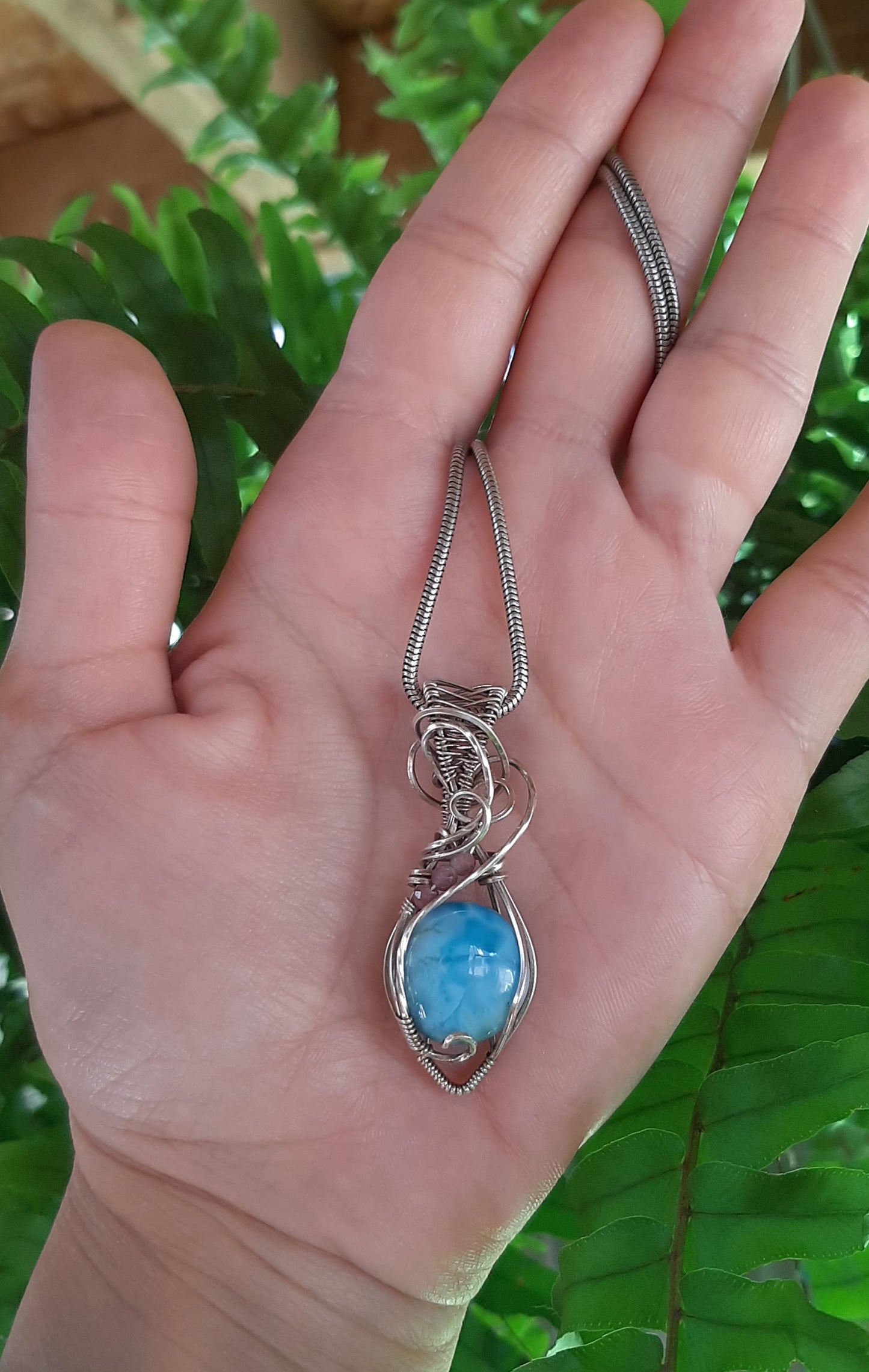 Larimar and Tourmaline in 925 Sterling Silver - oxydized