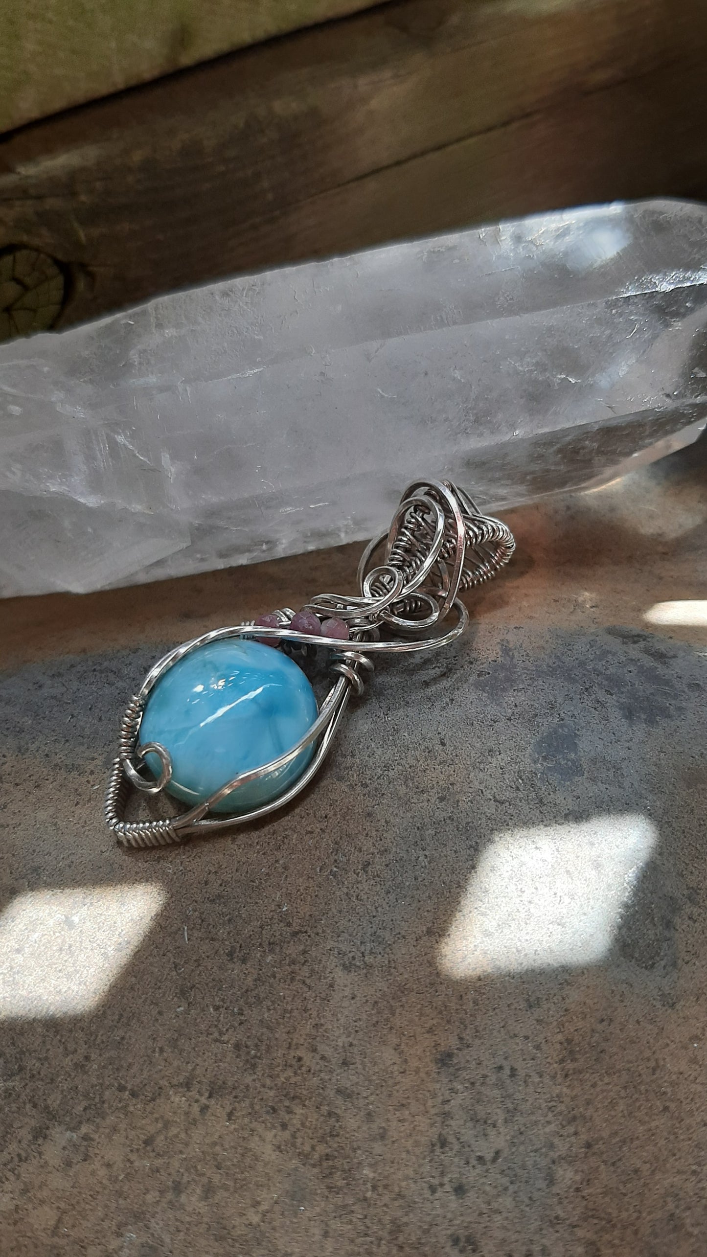 Larimar and Tourmaline in 925 Sterling Silver - oxydized