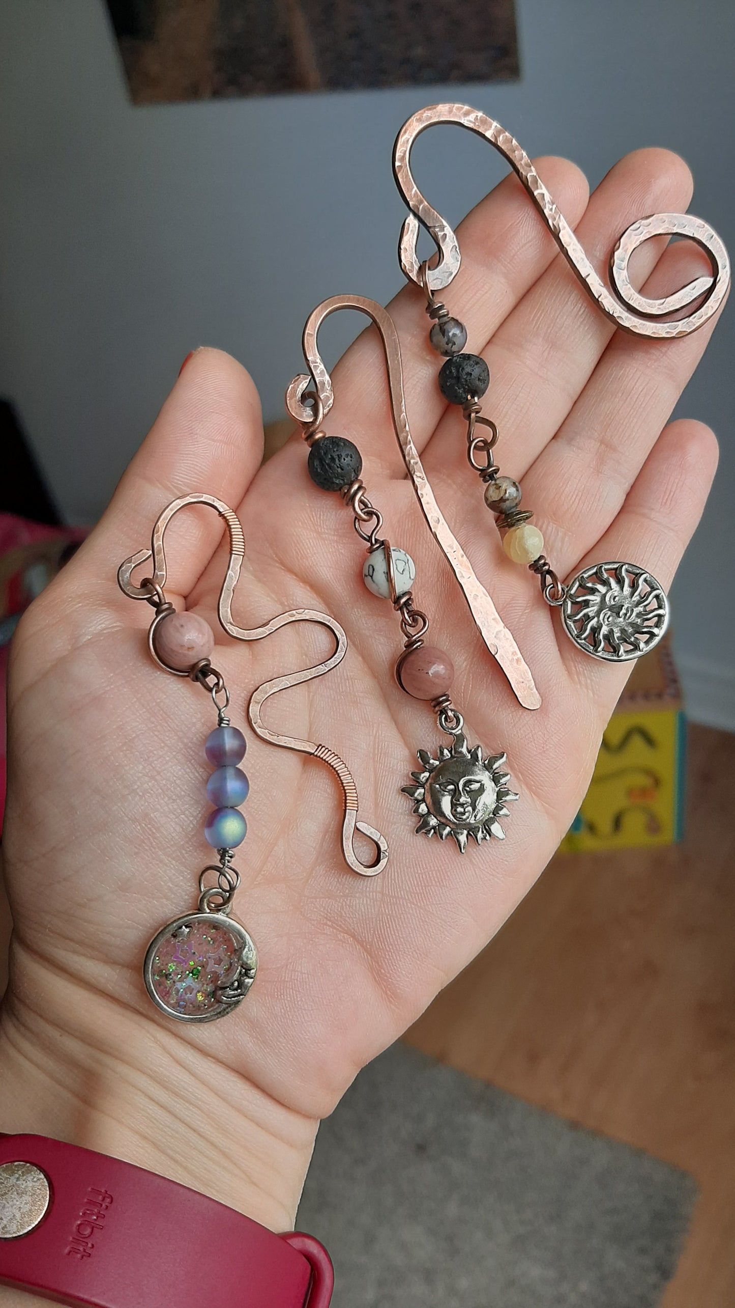 Bookmark - copper metal and gemstones