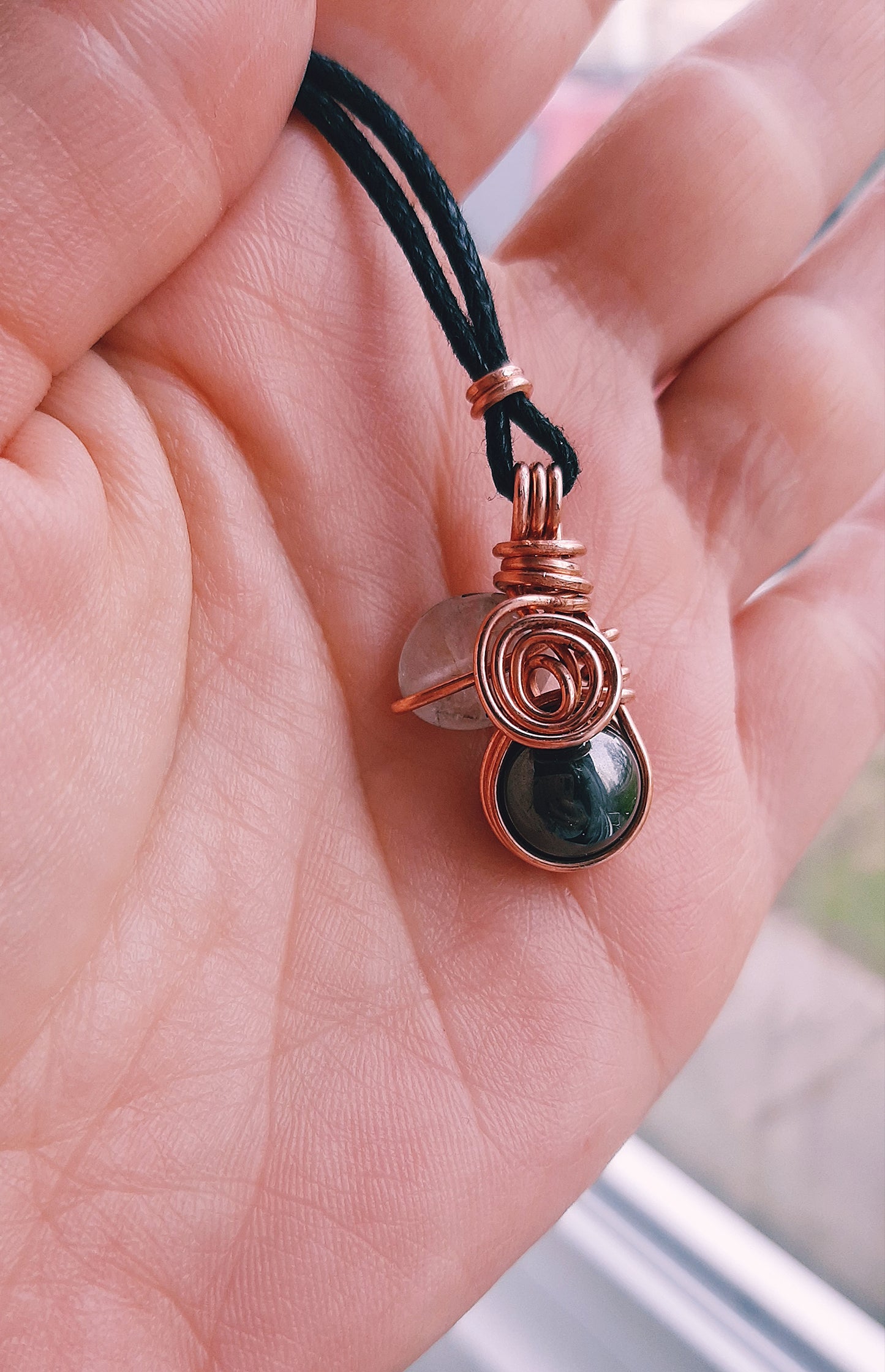 Magnetic Hematite & Black rutilated Quartz - copper wire wrapped