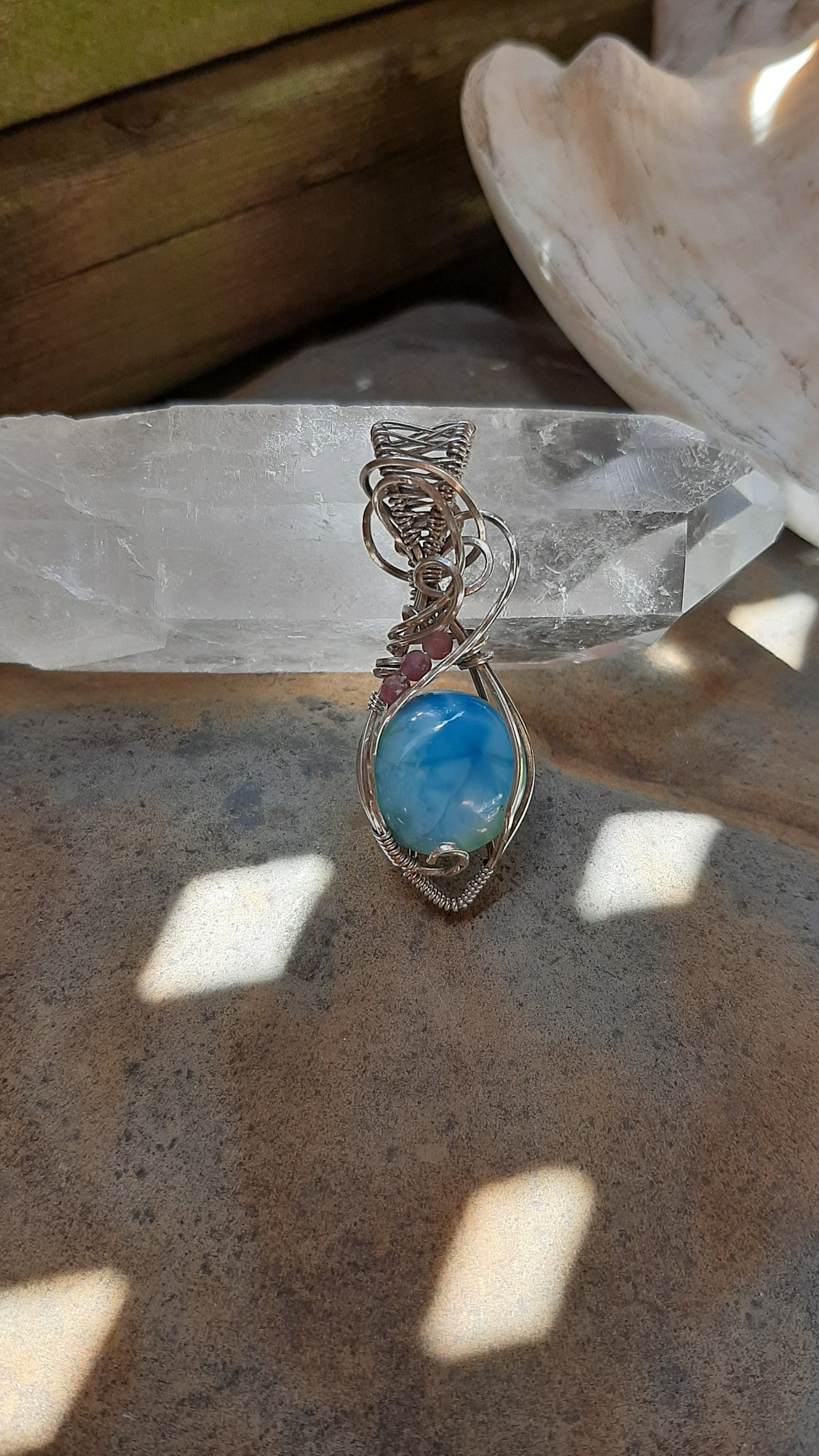 Larimar and Tourmaline in 925 Sterling Silver - oxydized