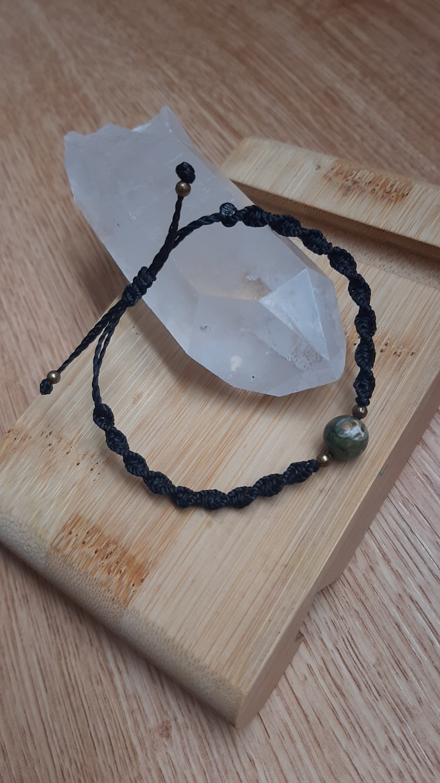 Macrame black bracelet with Ryolite Jasper bead