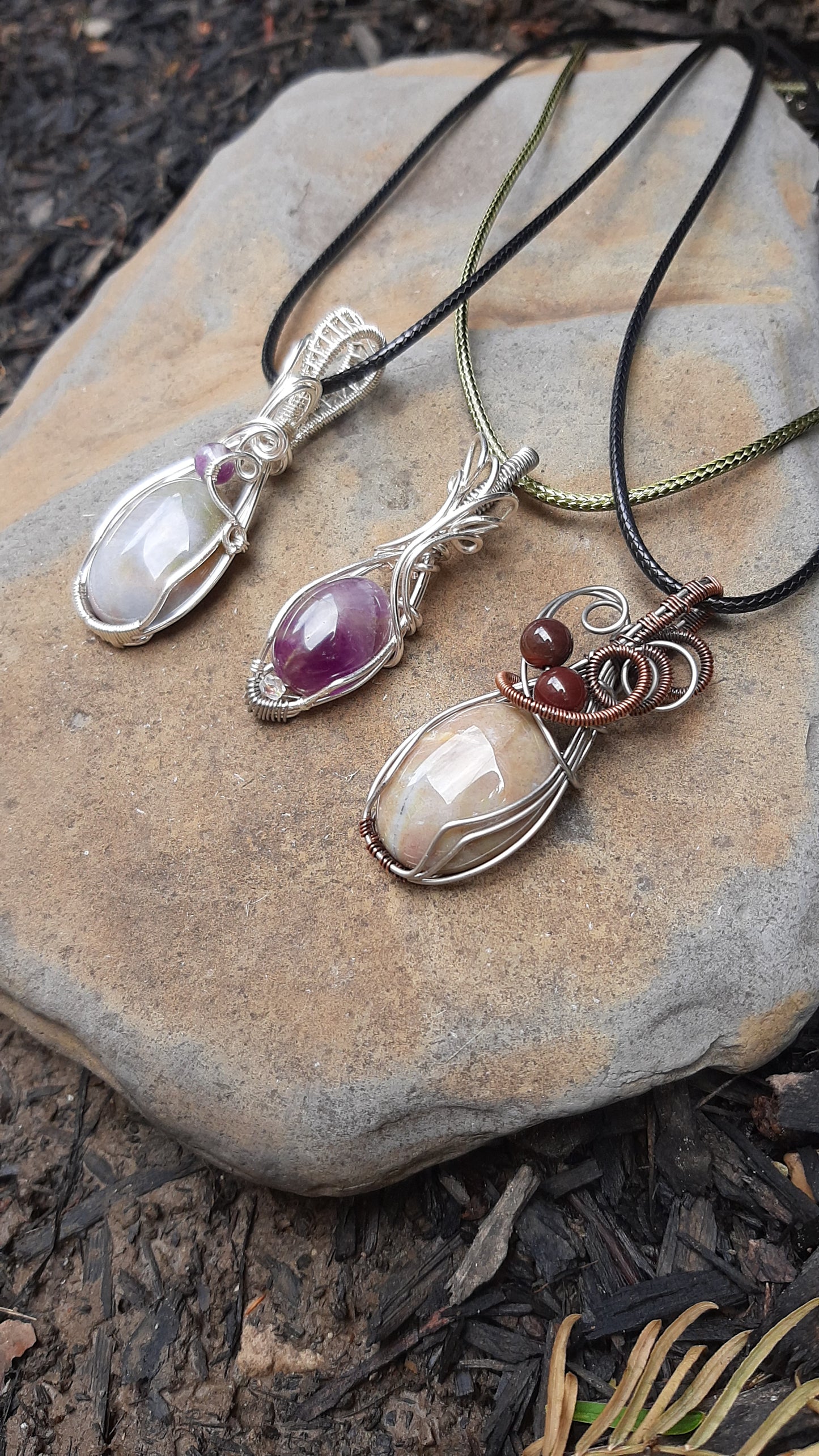 Indian Agate in Stainless Steel & oxidized copper