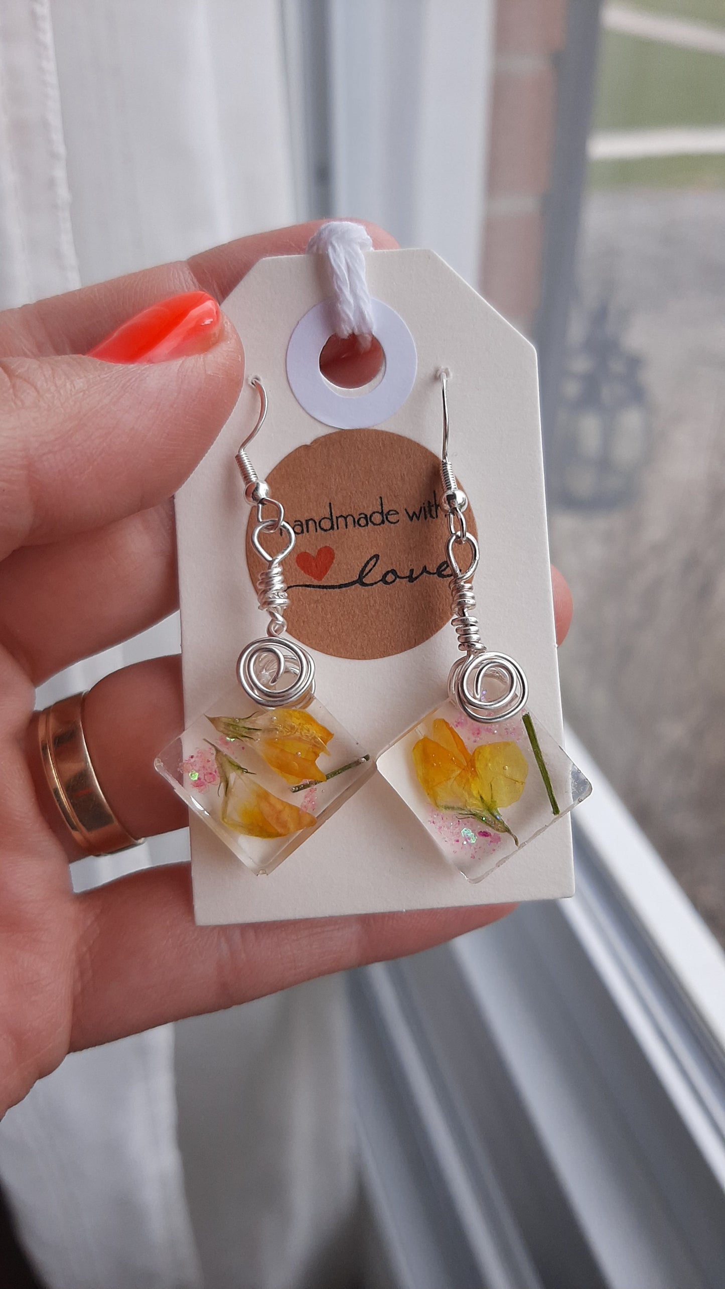 Yellow flower earrings