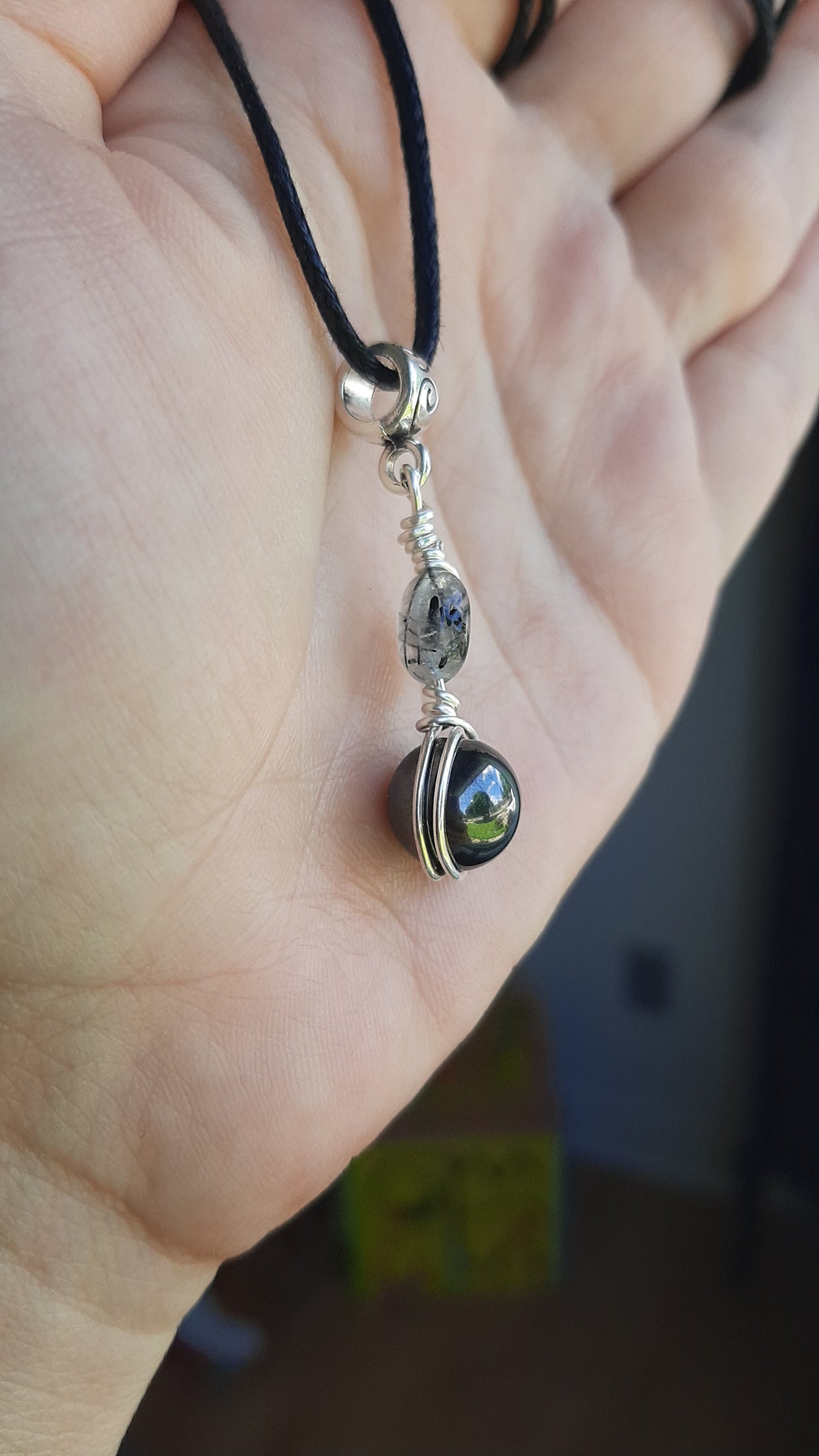 Magnetic Hematite & Rutilated Quartz in Silver filled wire