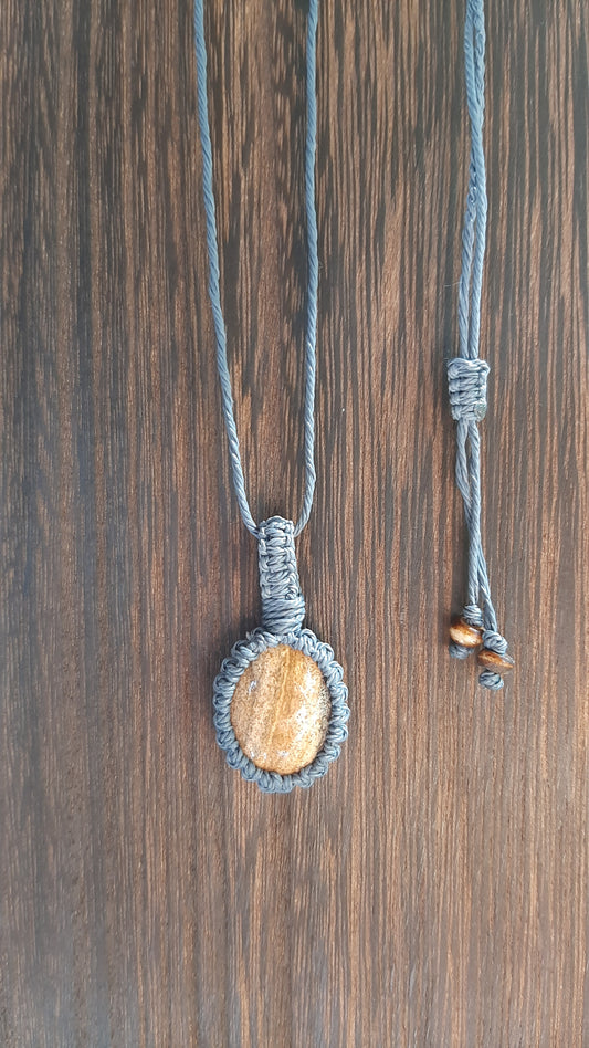 Blue macrame with Picture Jasper